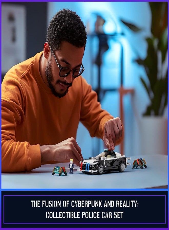 FUNWHOLE Police Patrol Car Lighting Building-Bricks Set - Cyberpunk City Car Chase Playkit with Officer 372 Pcs STEM Toys - Image 3